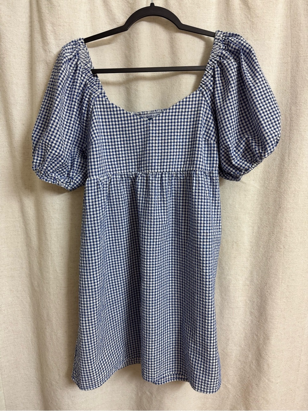 Old Navy Blue Gingham Puff-Sleeve Mini Dress